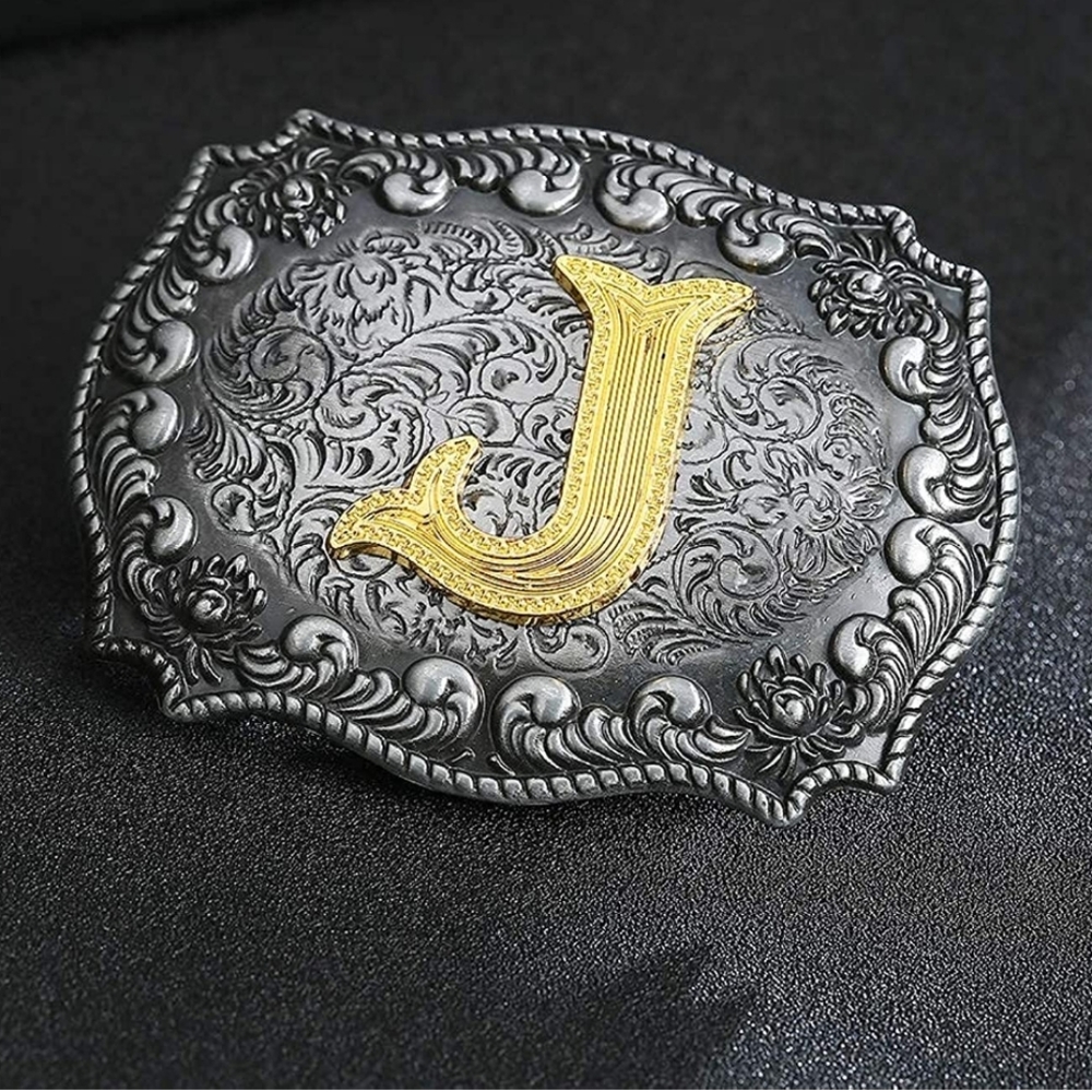 Letter J initial western belt buckle approx. ALL OTHER LETTERS ARE AVAILABLE